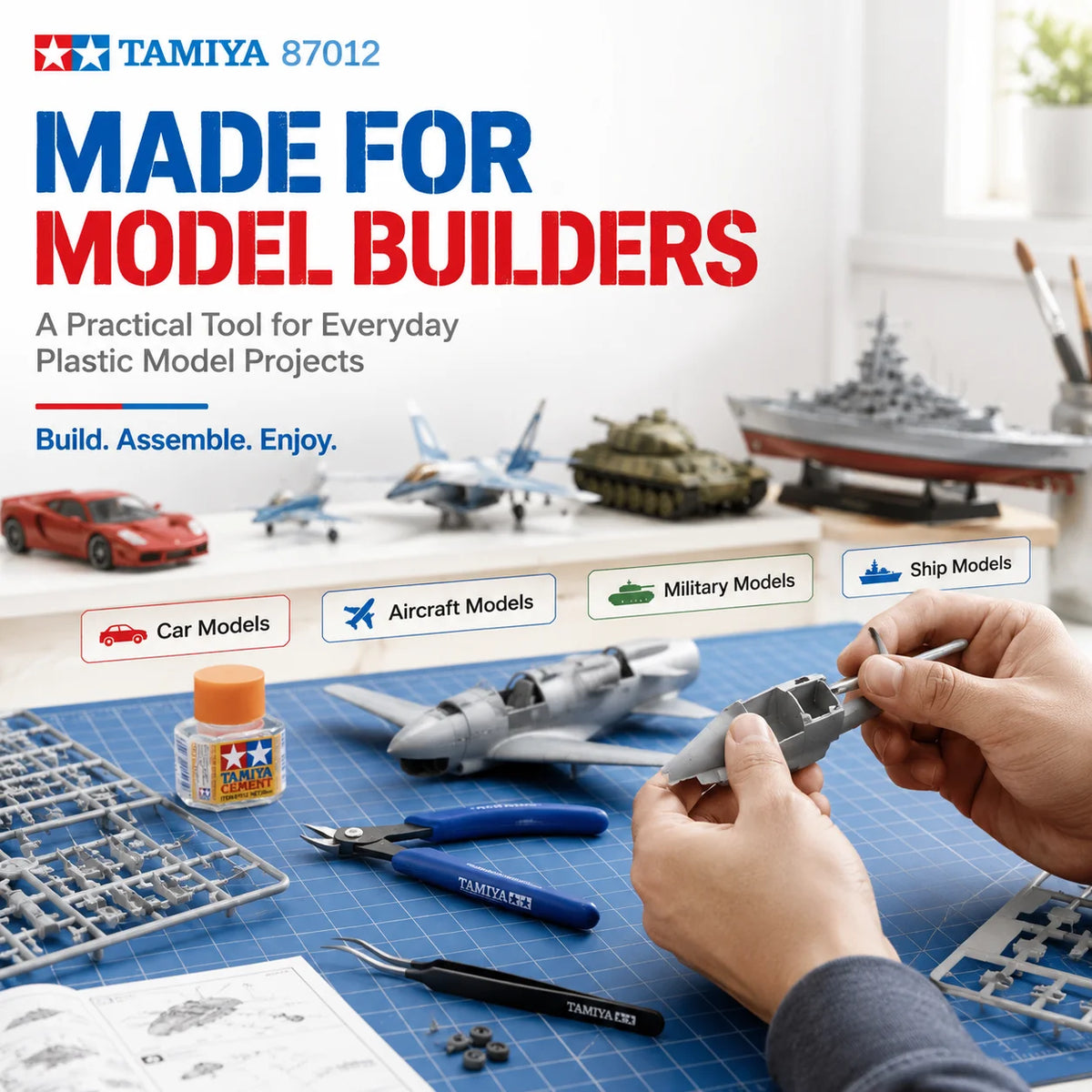 Adesivo in plastica TAMIYA 87012 per modellismo in stirolo, colla di precisione per assemblaggio kit, 20ml