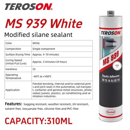 TEROSON MS 939 Sigillante Adesivo Elastico Polimerico MS Senza Cedimenti per Carrozzeria Auto, Camper, Roulotte, Giunti in Metallo e Plastica Nero Grigio