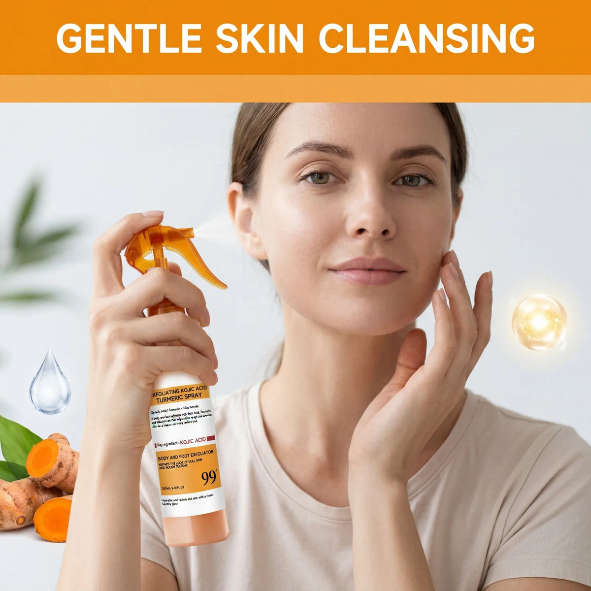 Nuovo Spray Corpo Esfoliante 2026 con Acido Cogico e Curcuma, Acido Glicolico Illuminante e Levigante per Pelle Ruvida, Idratante 200ml