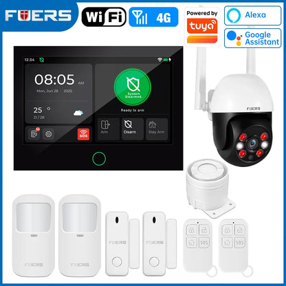 FUERS Sistema di Allarme Domestico 4G con Schermo TFT da 7 Pollici G70 Sistema di Allarme Antifurto Wireless GSM WiFi Compatibile con Tuya Smart