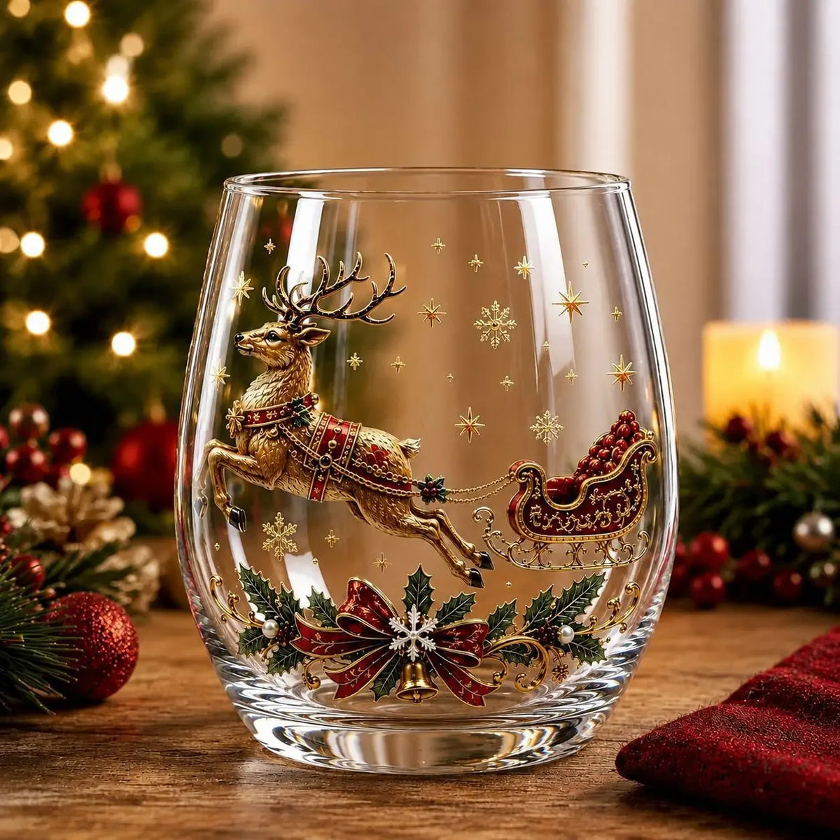 Bicchieri da vino in vetro decorato a tema natalizio, set di bicchieri originali per le feste, bicchieri da cocktail per feste e occasioni speciali, regalo natalizio per la famiglia.