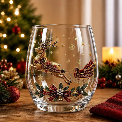 Bicchieri da vino in vetro decorato a tema natalizio, set di bicchieri originali per le feste, bicchieri da cocktail per feste e occasioni speciali, regalo natalizio per la famiglia.