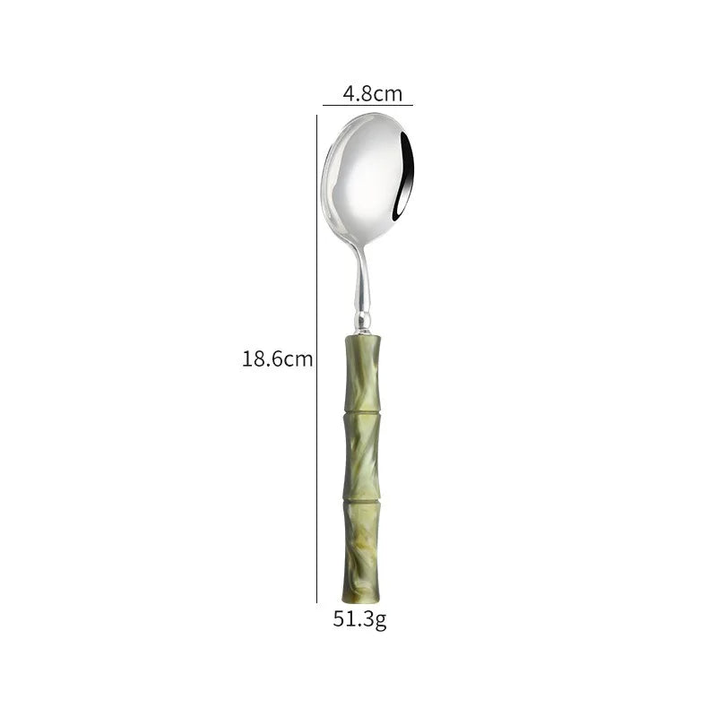 Nuovi posate in resina stile bambù 18/10 in acciaio inossidabile 304 posate classiche set di stoviglie argento blu verde crema trasporto di goccia