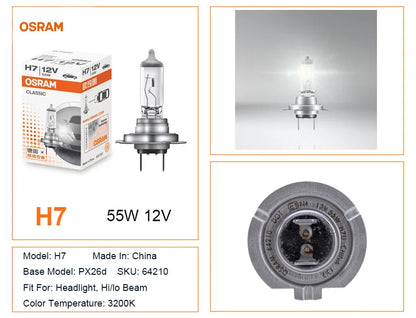 OSRAM H1 H4 H7 12V Faro alogeno per auto Linea originale Pezzi di ricambio 3200K Bianco caldo Lampada autentica Lampadina automatica Made In China 1X