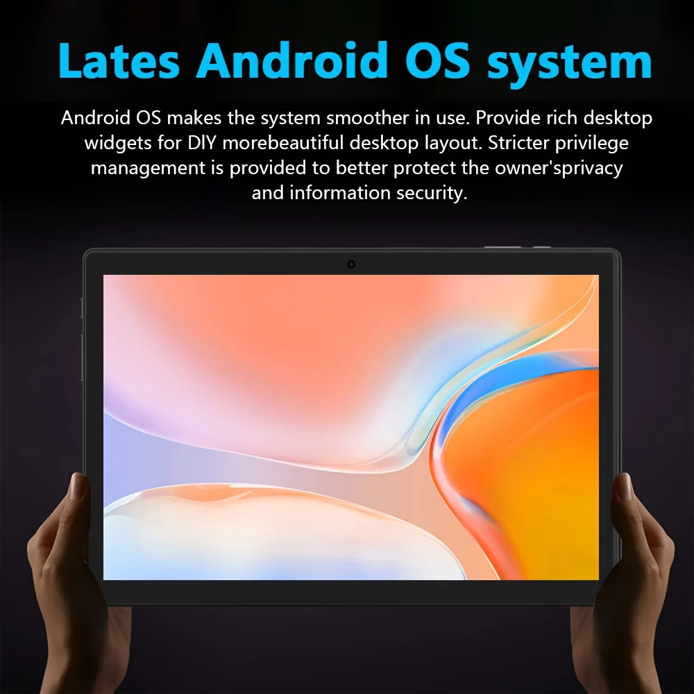 Tablet Android Koomdigi T30 Pro, dotato di schermo touchscreen HD da 10,1 pollici con risoluzione 1280x800, memoria interna da 128 GB con possibilità di espansione fino a 1 TB tramite scheda TF, processore MTK, tastiera e cu