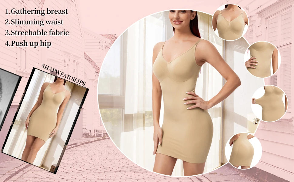 Sexy Full Slip Shapewear Abito da donna Scollo a V Aderente Biancheria intima Compressione liscia Shaper del corpo Dimagrante Vita Addome Pancia Corsetto