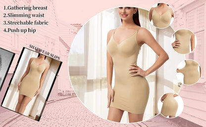 Sexy Full Slip Shapewear Abito da donna Scollo a V Aderente Biancheria intima Compressione liscia Shaper del corpo Dimagrante Vita Addome Pancia Corsetto