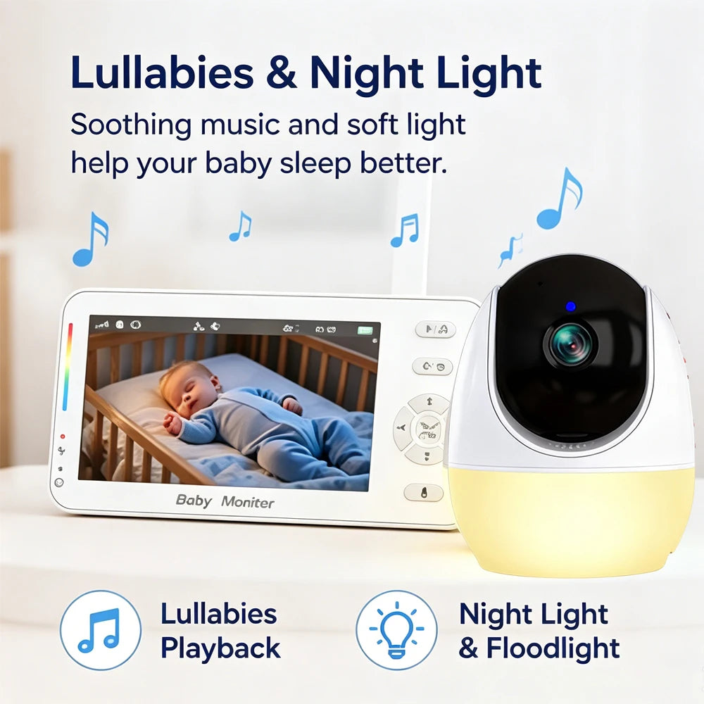 Monitor per bambini HD da 4,3 pollici con telecamera PTZ, funzione di panoramica, inclinazione e zoom, monitor video per bambini con sensore di temperatura, audio bidirezionale, visione notturna, modalità VOX, melodie per la