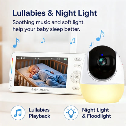 Monitor per bambini HD da 4,3 pollici con telecamera PTZ, funzione di panoramica, inclinazione e zoom, monitor video per bambini con sensore di temperatura, audio bidirezionale, visione notturna, modalità VOX, melodie per la