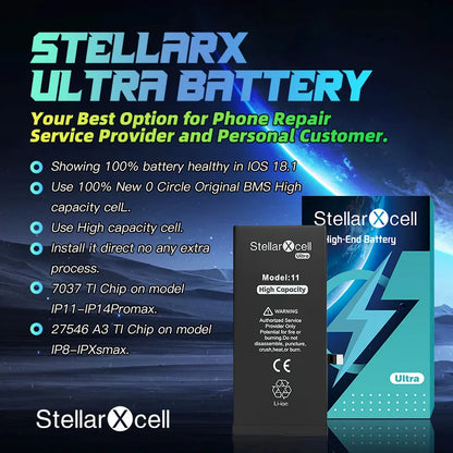 Batteria StellarXcell Ultra per iPhone, Spedita dalla Germania, per iPhone 8 8Plus, Batteria ad Alta Capacità, Batteria di Alta Qualità, Sostituzione Batteria iPhone con Strumenti Gratuiti, 0 Cicli, Mostra il 100% della Sal