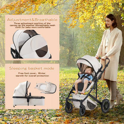 Lussuoso passeggino da viaggio portatile 3 in 1 Carrello pieghevole in alluminio ad alto paesaggio Carrozzina a quattro ruote per neonato