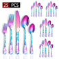 Set di posate in acciaio inossidabile con incisione laser Rose Cat, 4/15/25/40 pezzi, coltello, forchetta, cucchiaio, per coppie, stoviglie per feste