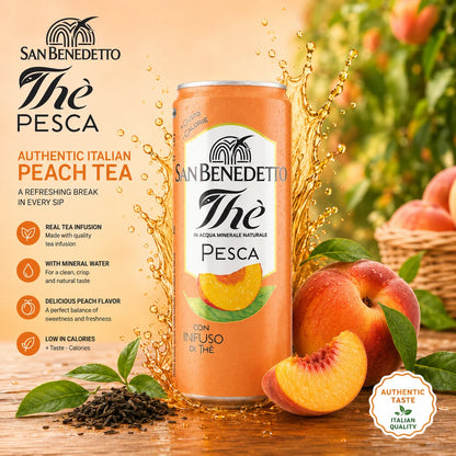 Tè alla Pesca San Benedetto - 24 Lattine x 330ml - Tè Freddo Rinfrescante con Acqua Minerale Naturale