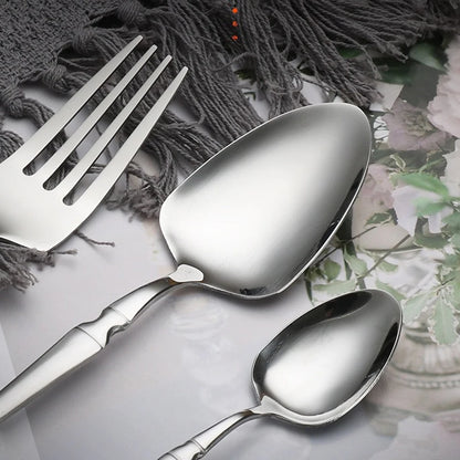 Set di posate da 24 pezzi in acciaio inox, coltelli, forchette, cucchiaini da caffè, stoviglie lavabili in lavastoviglie.