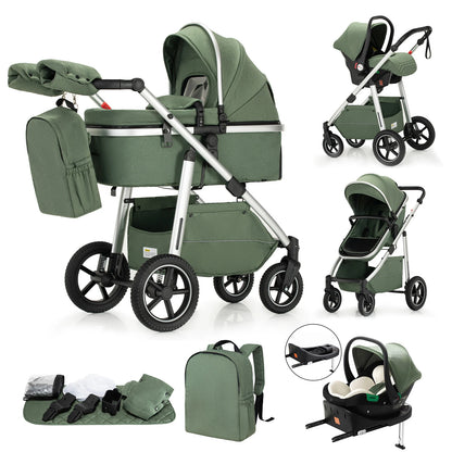Passeggino 3 in 1 High Landscape per Neonati, Carrozzina Pieghevole Portatile di Lusso con Seggiolino Auto e Navicella da Viaggio