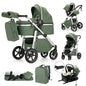 Passeggino 3 in 1 High Landscape per Neonati, Carrozzina Pieghevole Portatile di Lusso con Seggiolino Auto e Navicella da Viaggio