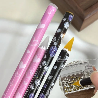 Matita per Nail Art, Strumento per la Raccolta di Strass, Utensile di Presa Senza Contatto, Matita Autoadesiva per Cristalli e Cera per Decorazioni Fai-da-Te per Manicure