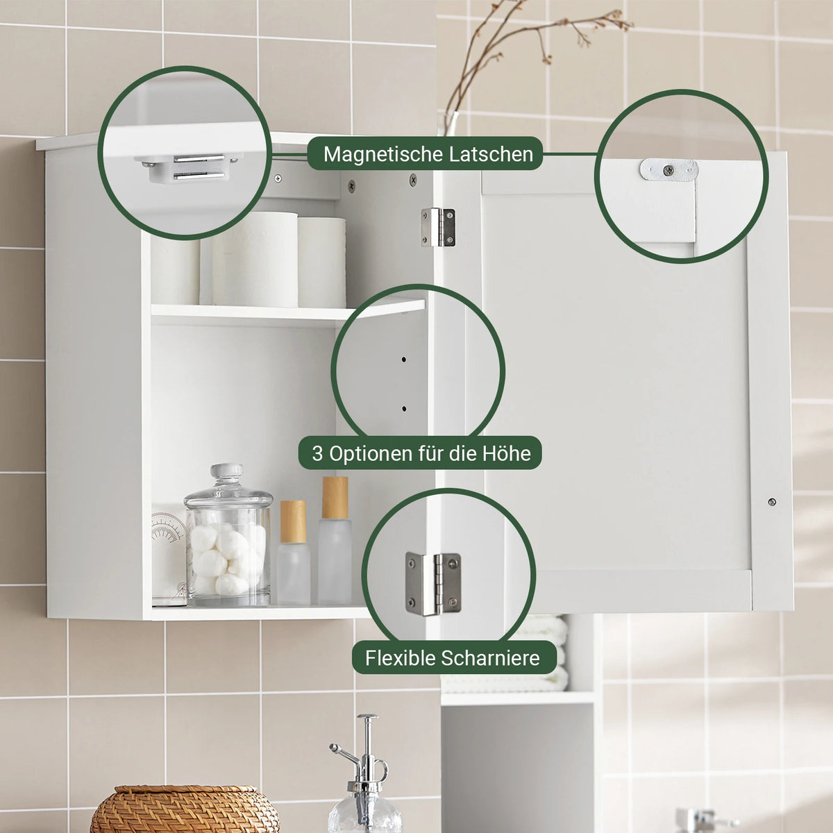 SoBuy BZR19-W Armadio sospeso con anta Armadietto da parete Bagno Armadio sospeso Armadio da cucina Armadio medicinale Mobili da bagno BHT Circa: 40x52x23 cm