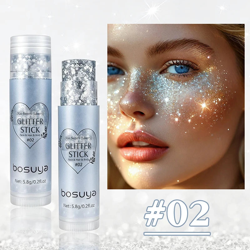 Stick Gel Glitterato con Paillettes Scintillanti, Ombretto Perlato Dorato ad Alta Lucentezza, Glitter per Viso e Corpo, Trucco per Feste Natalizie