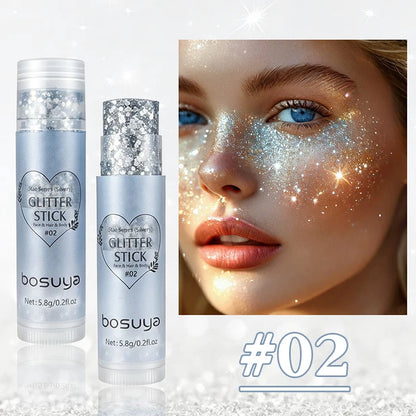Stick Gel Glitterato con Paillettes Scintillanti, Ombretto Perlato Dorato ad Alta Lucentezza, Glitter per Viso e Corpo, Trucco per Feste Natalizie
