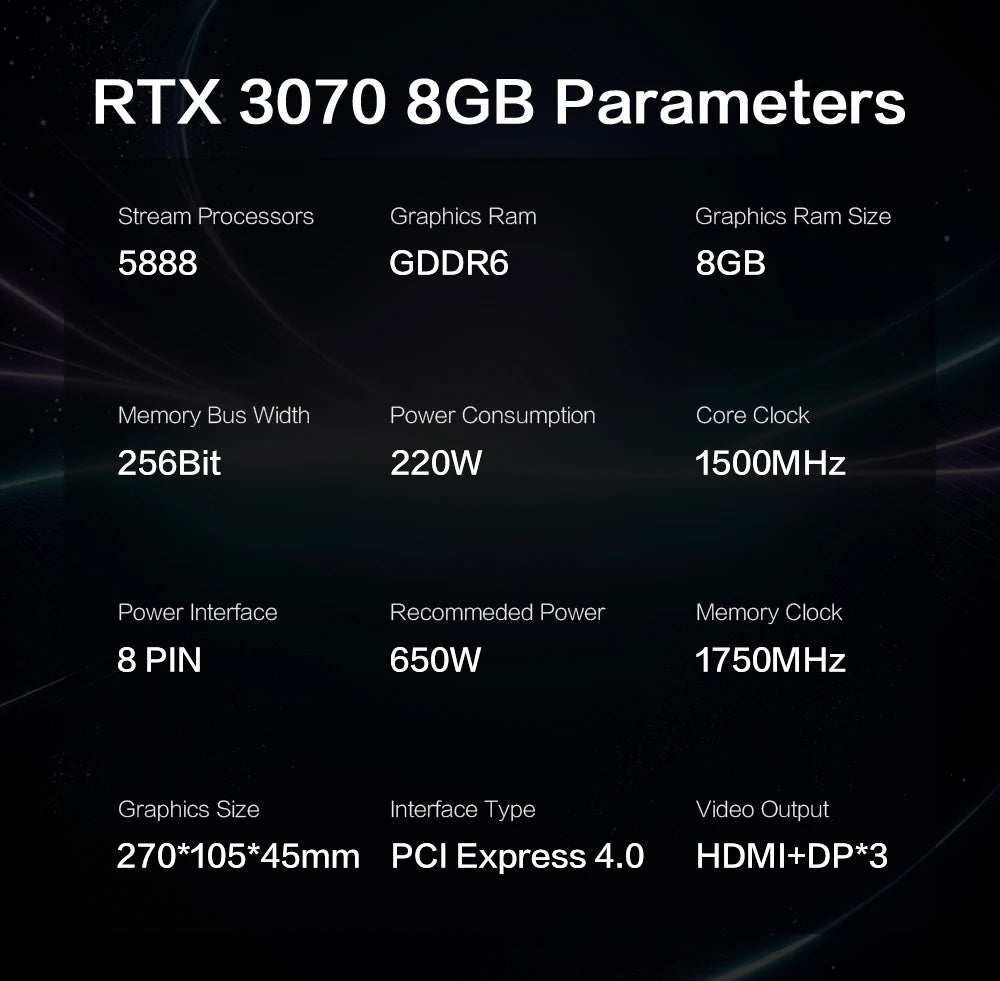 Scheda grafica da gioco MLLSE RTX 3070 8GB, 8Pin GDDR6 256bit PCI-E 4.0, GPU NVIDIA Geforce, scheda video da gioco RTX 3070 8GB