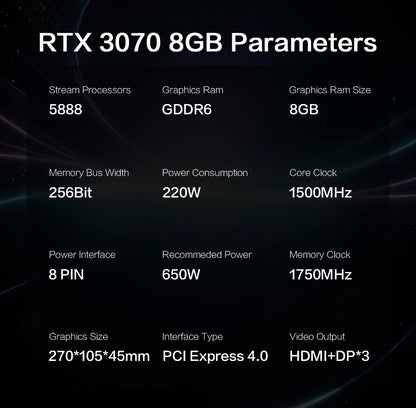 Scheda grafica da gioco MLLSE RTX 3070 8GB, 8Pin GDDR6 256bit PCI-E 4.0, GPU NVIDIA Geforce, scheda video da gioco RTX 3070 8GB