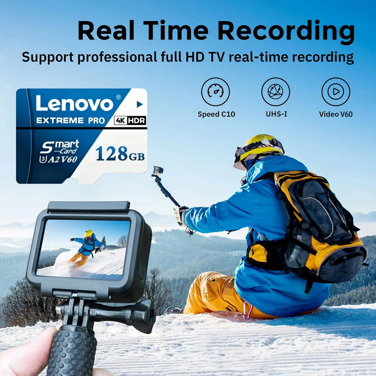 Scheda Micro SD Lenovo 1TB Extreme Pro, scheda di memoria ad alta velocità U3 V60 4K Full HD, 128GB, 256GB, 512GB, schede TF Flash per smartphone e droni.