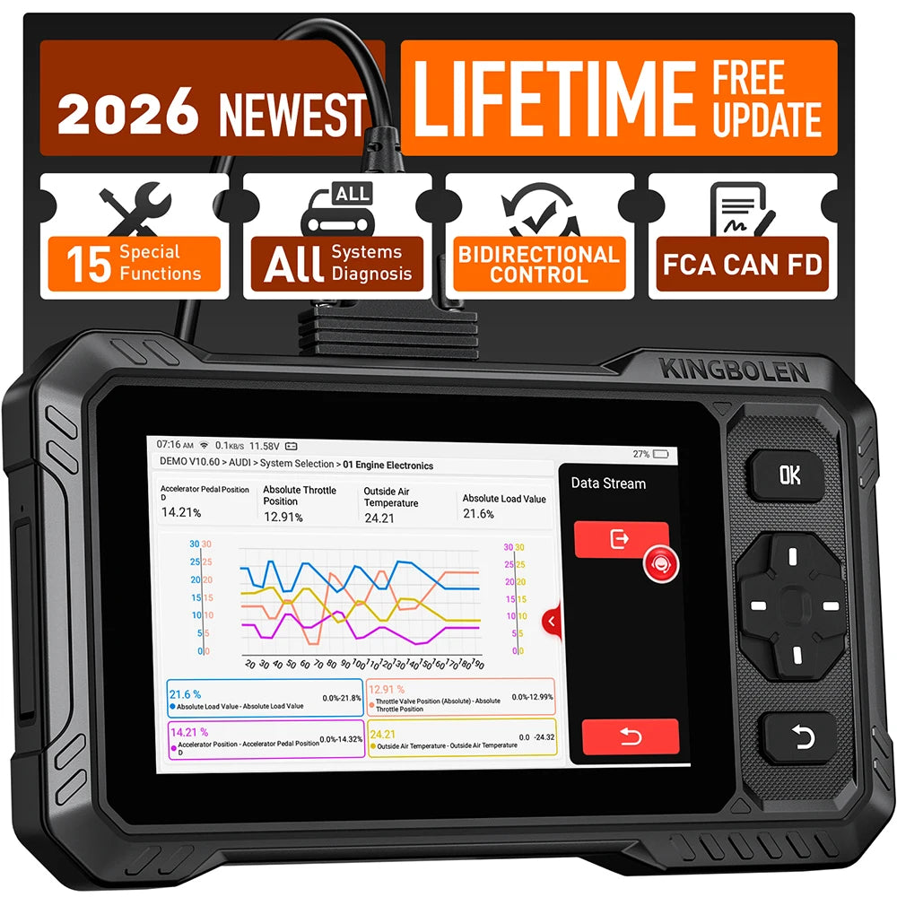 KINGBOLEN S6 ELITE 2026 Scanner OBD2, Strumento Diagnostico Completo per Tutti i Sistemi, CANFD Bidirezionale, 15 Funzioni di Reset, Aggiornamenti Online Gratuiti