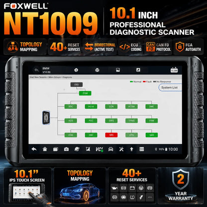 FOXWELL NT1009 Scanner Professionale OBD2, Strumento di Scansione Bidirezionale, Scanner Diagnostico per Tutti i Sistemi, Codifica ECU, CAN FD, FCA AutoAuth, Test Attivi, Mappatura Topologica, 35+ Servizi di Reset, Strumento