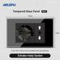 DELEFU Presa a Muro in Vetro Temperato Nero con USB Type-C per Ricarica Rapida, Interruttore Schuko, TV Sat, Telefono, Campanello, Italia/Cile