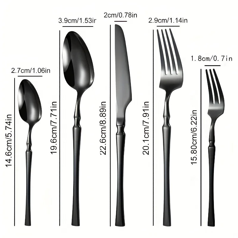 Set di posate in acciaio inossidabile nero da 40/60 pezzi, lucidato a specchio, include forchette da tavola, coltelli da bistecca e cucchiai da zuppa, adatto per