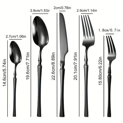 Set di posate in acciaio inossidabile nero da 40/60 pezzi, lucidato a specchio, include forchette da tavola, coltelli da bistecca e cucchiai da zuppa, adatto per
