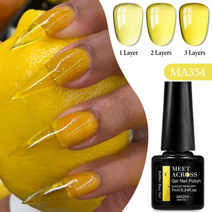 MEET ACROSS 7ml Gelatina Nuda Shimmer Base in gomma Gel Glitter Rosa Viola UV/LED Nail Art Vernis Gel Smalto per manicure Unghie FAI DA TE