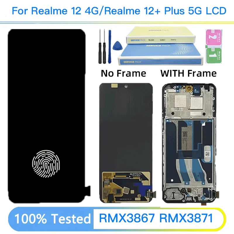 Super AMOLED Per Realme 12 + Plus 5G RMX3867 Display LCD Telaio Dello Schermo Touch Digitizer Per Realme 12 4G RMX3871 Display