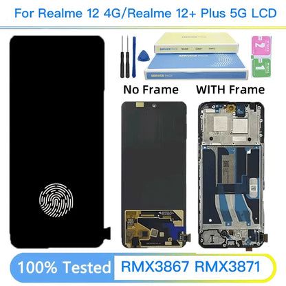 Super AMOLED Per Realme 12 + Plus 5G RMX3867 Display LCD Telaio Dello Schermo Touch Digitizer Per Realme 12 4G RMX3871 Display