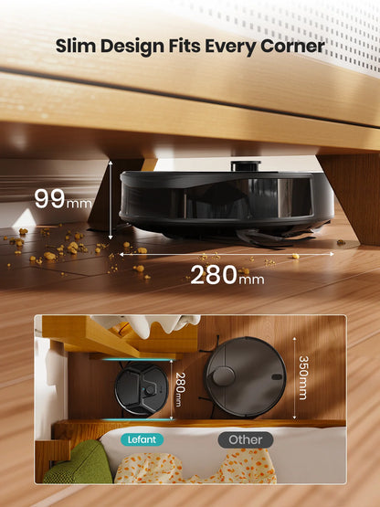 Robot aspirapolvere Lefant M265 con mappatura, 18000 Pa, rullo autopulente, lavaggio con acqua pulita, laser dToF, evita PSD, anti-groviglio, compatto, WiFi 2.4G/5G/Alexa/APP