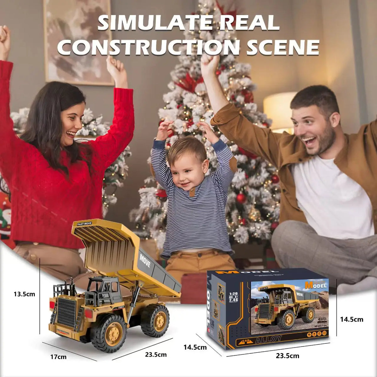 ZWN 1/16 1/20 Escavatore telecomandato Autocarro con cassone ribaltabile Modello RC Auto giocattolo Simulazione professionale in lega Veicolo da costruzione per bambini