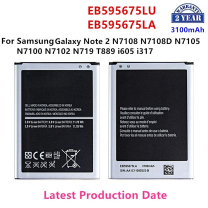 Nuovissima batteria EB595675LU EB595675LA 3100mAh per Samsung Galaxy Note 2 N7108 N7108D N7105 N7100 N7102 N719 T889 i605