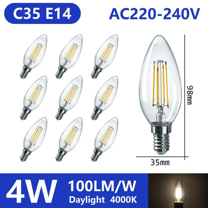 Confezione da 10 lampadine a filamento LED per E27 B22 220V 240V 4W 6W 9W Lampadine a LED bianche calde Lampada in vetro vintage