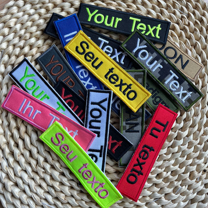 Etichette con nome ricamate, patch personalizzate con nome, da applicare a caldo, da cucire o con gancio, per uniformi e camicie da lavoro. Scegli i tuoi colori.