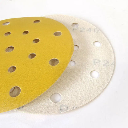 Carta vetrata gialla da 6 pollici a 17 fori rotonda da 150 mm per levigatrice Festool Levigatura e lucidatura per auto Flockin abrasivo con sabbia 80-600