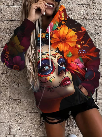 Felpe con cappuccio a tema Halloween, con stampa 3D di scheletro e teschio, abbigliamento casual da strada per donna, felpe ampie, felpe con cappuccio, top femminili, abbigliamento.