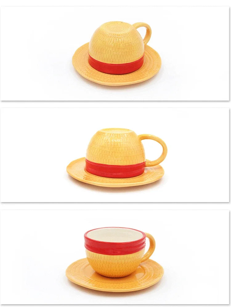 Tazza da caffè e piattino del fumetto Tazze d'acqua a forma di cappello creativo Cosplay Anime Chopper Ace Sabo Tazza in ceramica Piatto da dessert Regali