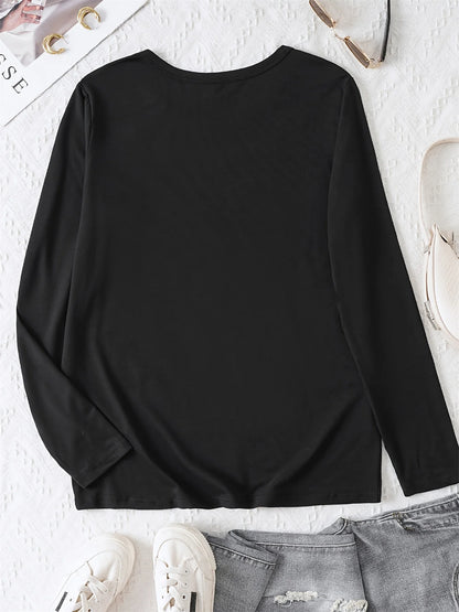T-shirt da donna in 100% puro cotone, a maniche lunghe, con scollo rotondo, stile casual, con stampa grafica floreale, vestibilità ampia, ideale per la primavera e l'autunno.