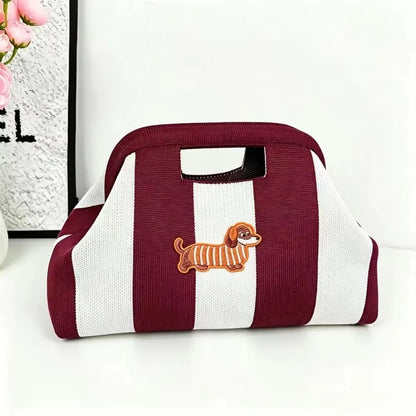 Nuova borsa intrecciata traforata a righe, borsa a mano in maglia, versatile borsa portatile per cosmetici