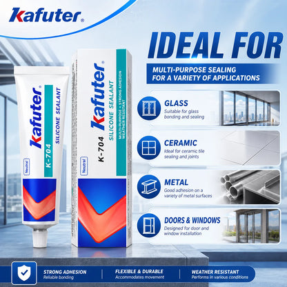 Kafuter K-704 Sigillante Siliconico a Polimerizzazione Neutra, Adesivo Impermeabile RTV per Sigillatura di Vetro, Metallo e Ceramica