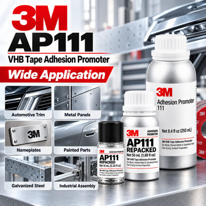 3M AP111 Promotore di Adesione, Primer per Nastro VHB ad Asciugatura Rapida, Preparazione Superficie per Metallo, Acciaio Verniciato e Zincato, Uso Automobilistico, 10ml 50ml