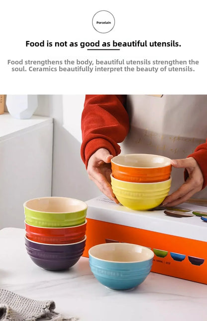 Set di ciotole per dessert colorate Le Creuset, stoviglie in ceramica, ciotola per riso, ciotola per zuppa, set regalo in confezione regalo, forma rotonda di lusso, per uso adulto