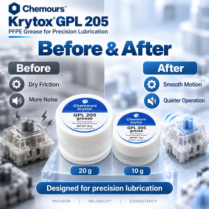 Olio Krytox GPL105 e Grasso GPL205, Lubrificante PFPE per Switch di Tastiere Meccaniche e Stabilizzatori, 10g 20g