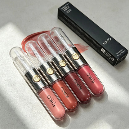 KIKO Milano: rossetto trasparente bicolore, a lunga tenuta, resistente alle sbavature, con un'elevata concentrazione di pigmenti e disponibile in finiture opache e lucide.